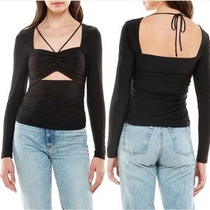 WAYF | MELROSE REVOLVE NORDSTROM HALTER CUTOUT STRETCH BRAT LONG SLEEVE CLUB TOP